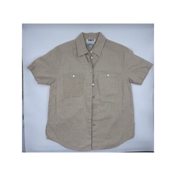 CBNY Tops - Linen Button Down Short Sleeve Shirt Womens‎ Neutral cleangirl